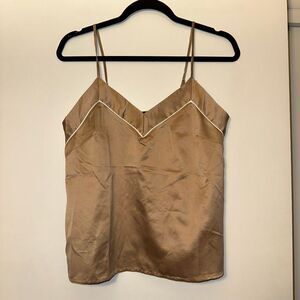 Loungeable Women’s Small Satin Spaghetti Strap V Neck Tank Top Tan EUC